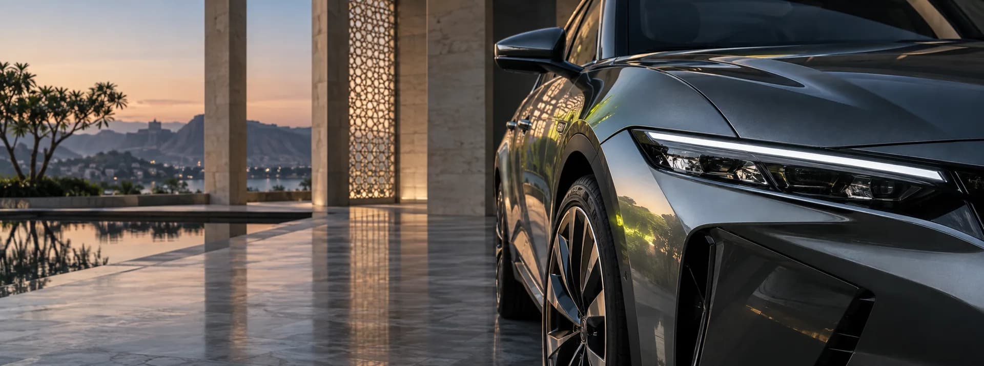 Automotive detail in a Jaipur-inspired pavilion